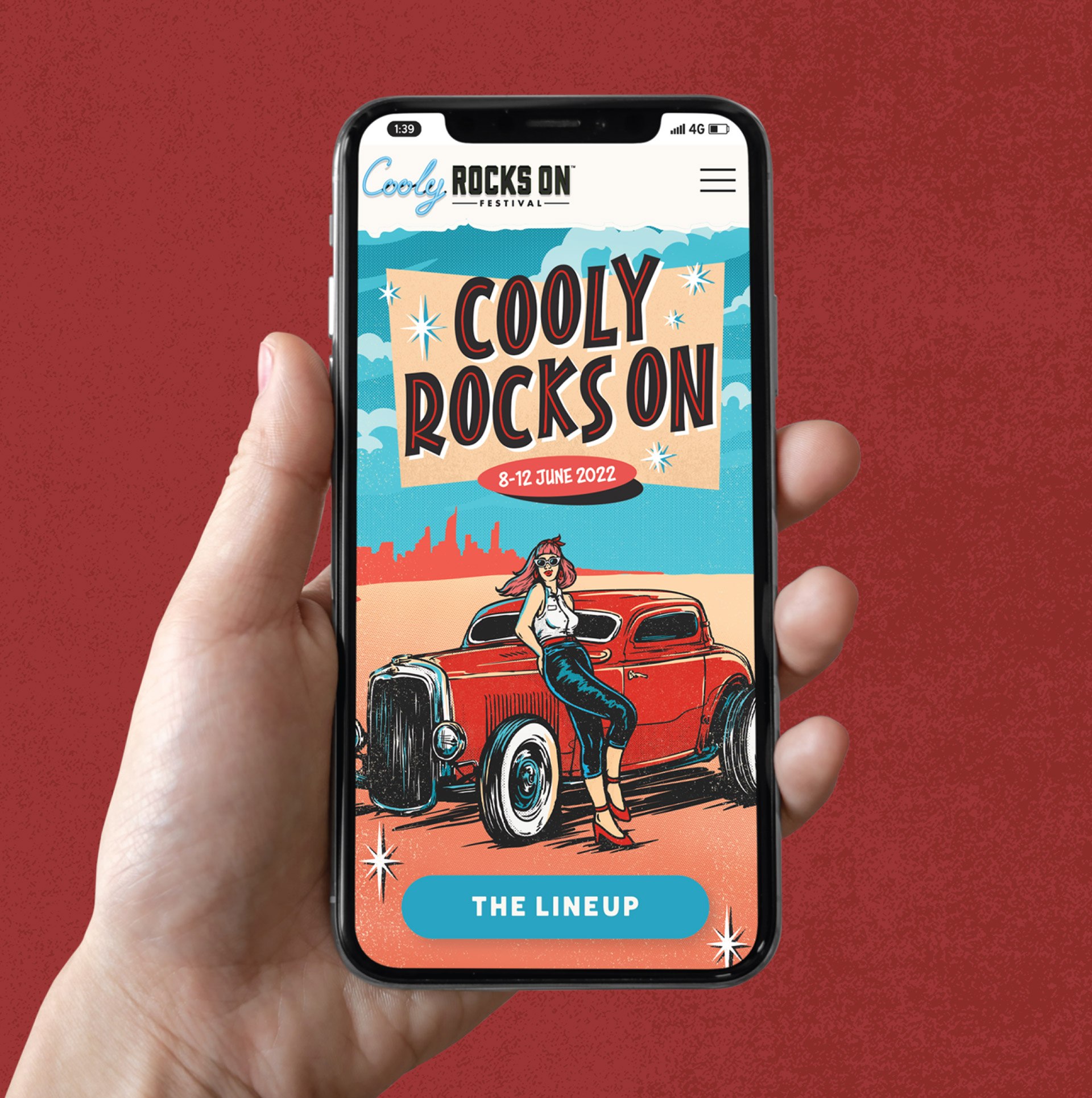 Home page mockup of the Cooly Rocks On website on a mobile device