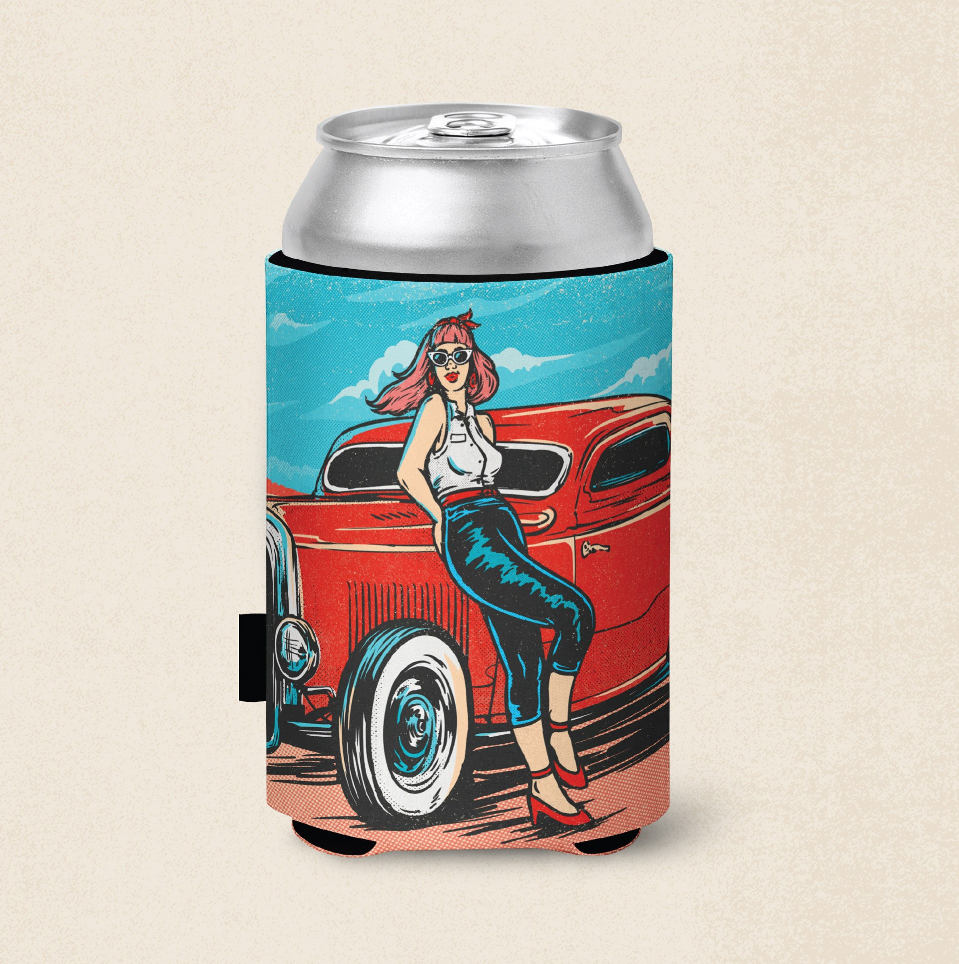A stubby cooler with the festival illustration on it